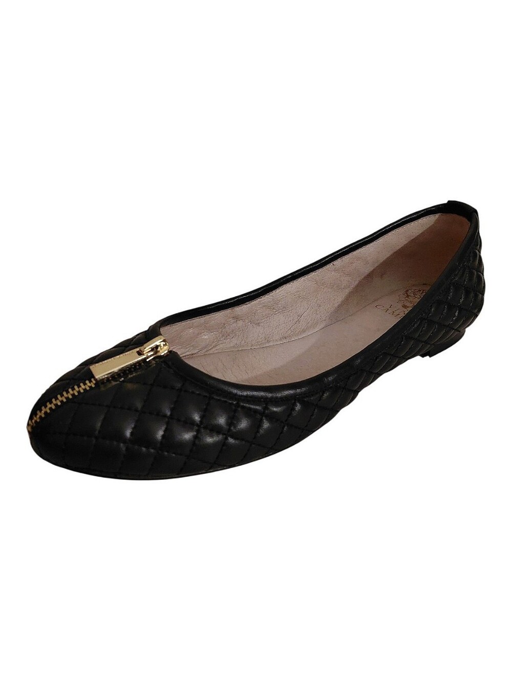 Vince Camuto Quilted Leather Zipper Detail Ballet Flat Shoes